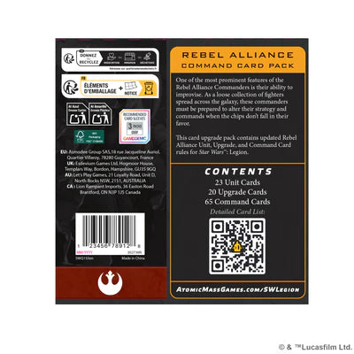SWQ155EN  Star Wars: Legion - Rebel Alliance Command Card Pack