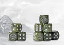 W’adrhŭn Logo on Green Marbled Dice with White Pips- 24 per pack