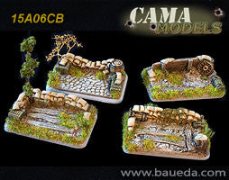 15A06CB 4 different HMG/mortar scenic bases (rural) Baueda- Blitz and Peaces