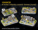 15A08CB 4 different 4 holes Infantry scenic bases (rural) Baueda- Blitz and Peaces