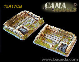15A17CB 2 different large heavy mortar scenic bases Baueda- Blitz and Peaces