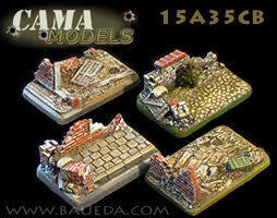 15A35CB 4 different Medium/Light Artillery scenic bases (urban) Baueda- Blitz and Peaces